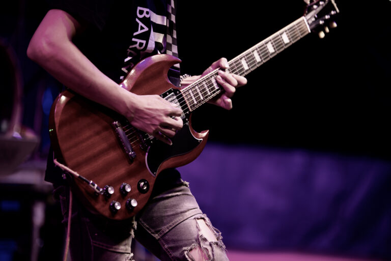 Closeup of microphone on musician